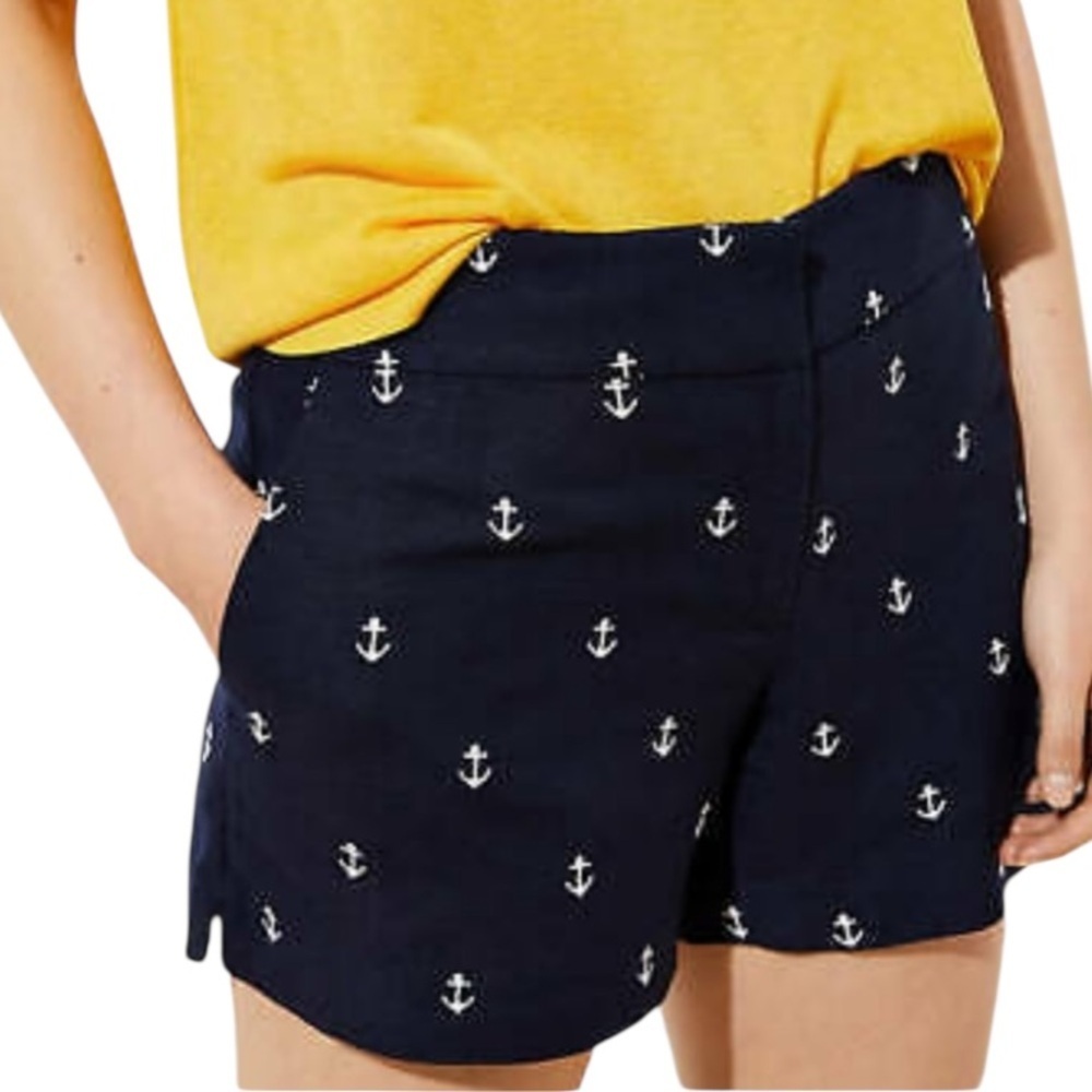 LOFT high waist Navy Anchor Shorts 6
